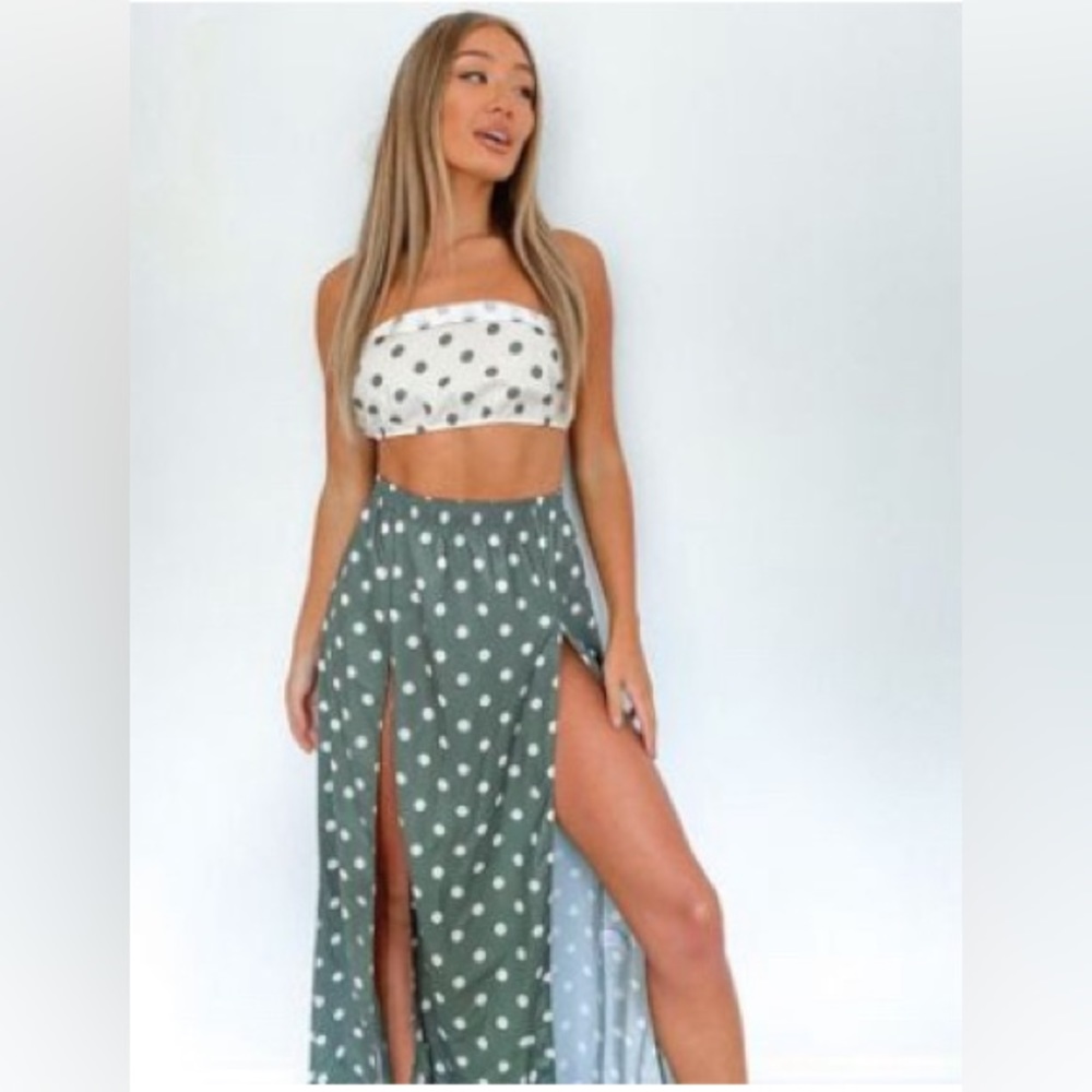 ASOS two piece polka dot crop top and skirt set